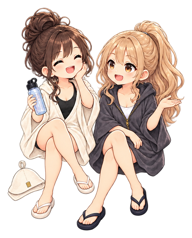 女子同士でサウナを楽しむイラスト