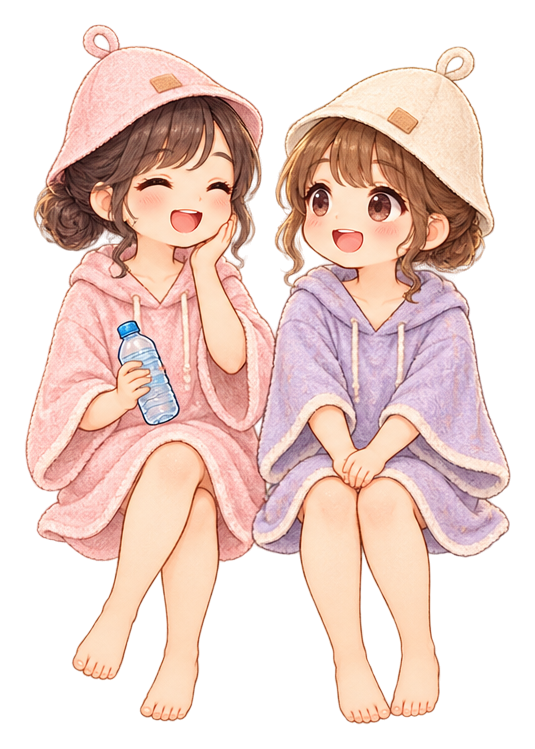 女子同士でサウナを楽しむイラスト